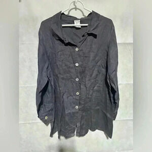 Match Point 100% Linen Women’s S Gray Button Front Long Sleeve Shirt Lagenlook